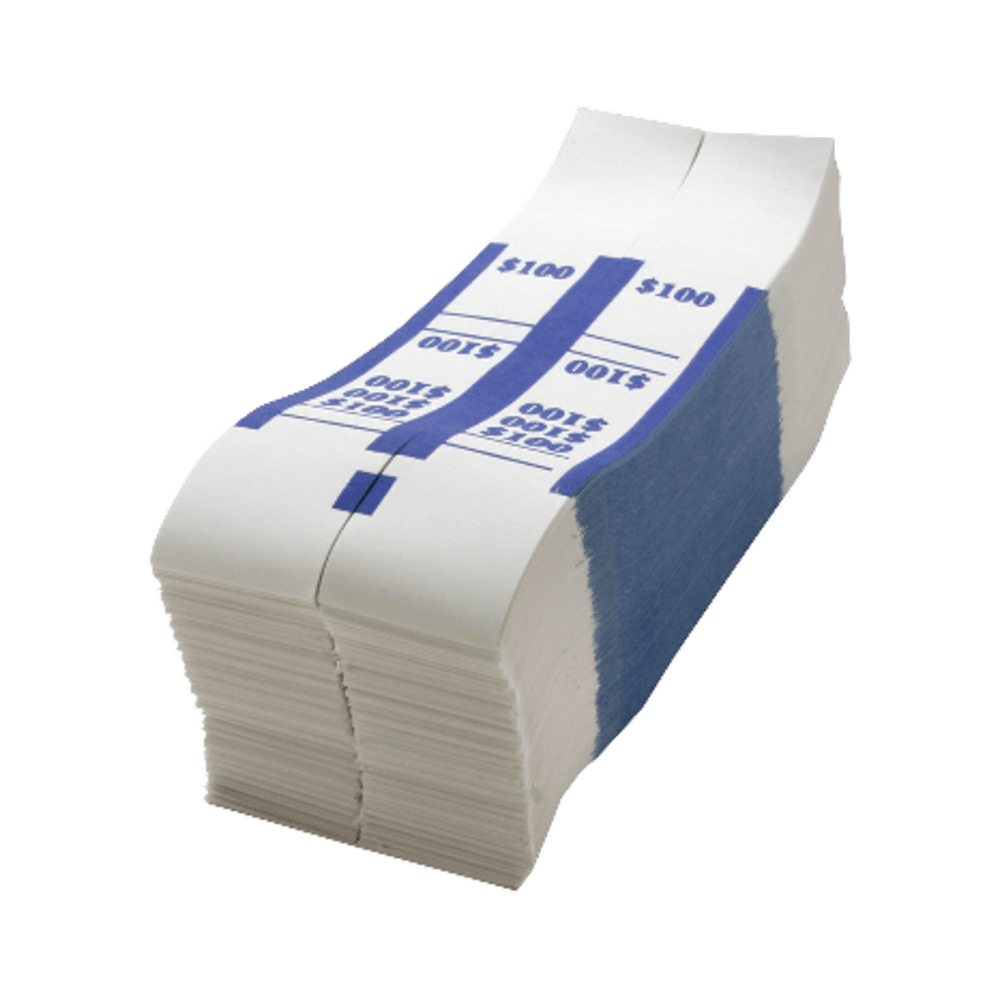Sparco Kraft Paper ABA Bill Straps, $100, Blue/White, Box Of 1,000