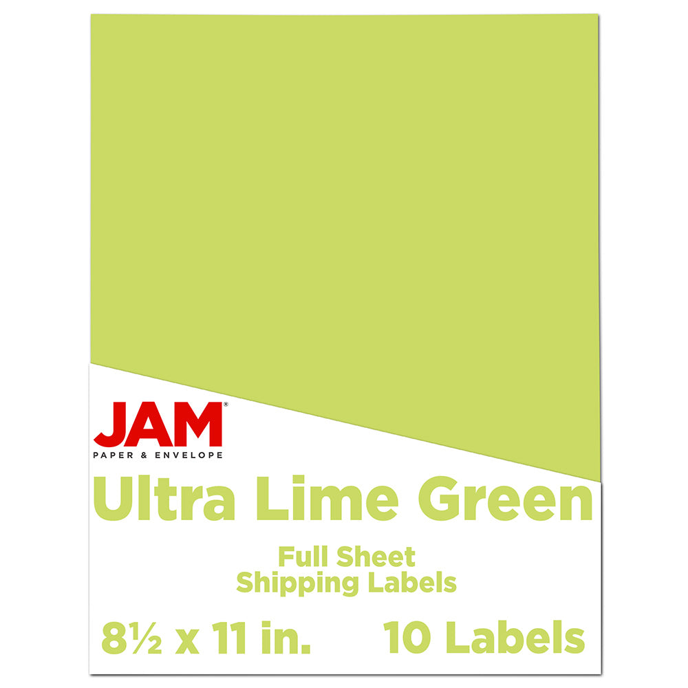 JAM Paper Full-Page Mailing And Shipping Labels, Rectangle, 8 1/2in x 11in, Green, Pack Of 10