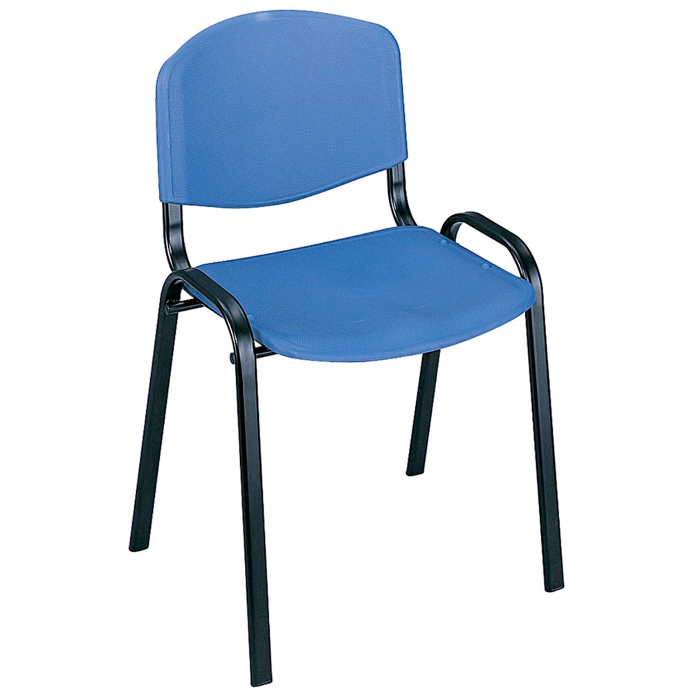 Safco Plastic Seat, Plastic Back Stacking Chair, 18 1/2in Seat Width, Blue Seat/Black Frame, Quantity: 4