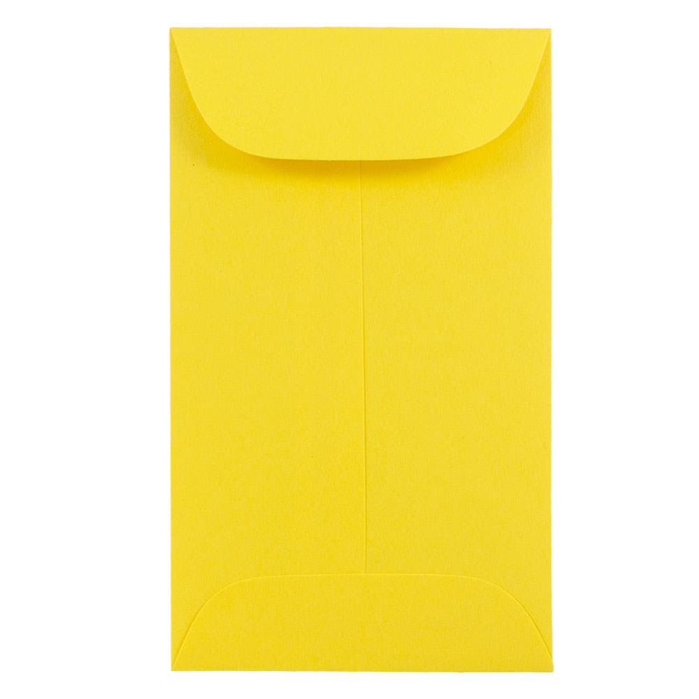 JAM Paper Coin Envelopes, #5 1/2, Gummed Seal, Yellow, Pack Of 50 Envelopes
