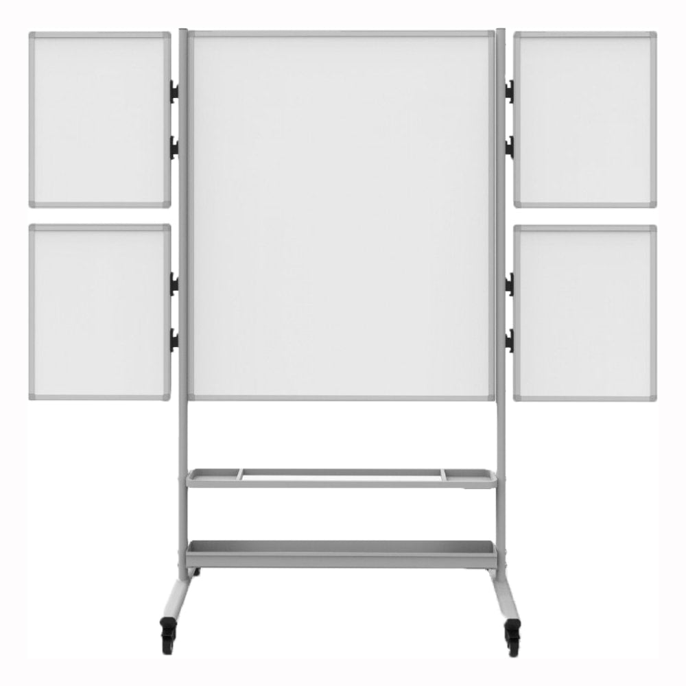 Luxor Magnetic Dry-Erase Whiteboard Collaboration Station, 76 3/8in x 82 1/4in x 23 11/16in, Aluminum Frame With Silver Finish