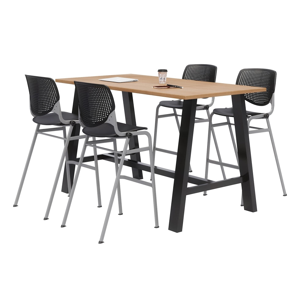 KFI Studios Midtown Bistro Table With 4 Stacking Chairs, 41inH x 36inW x 72inD, Kensington Maple/Black