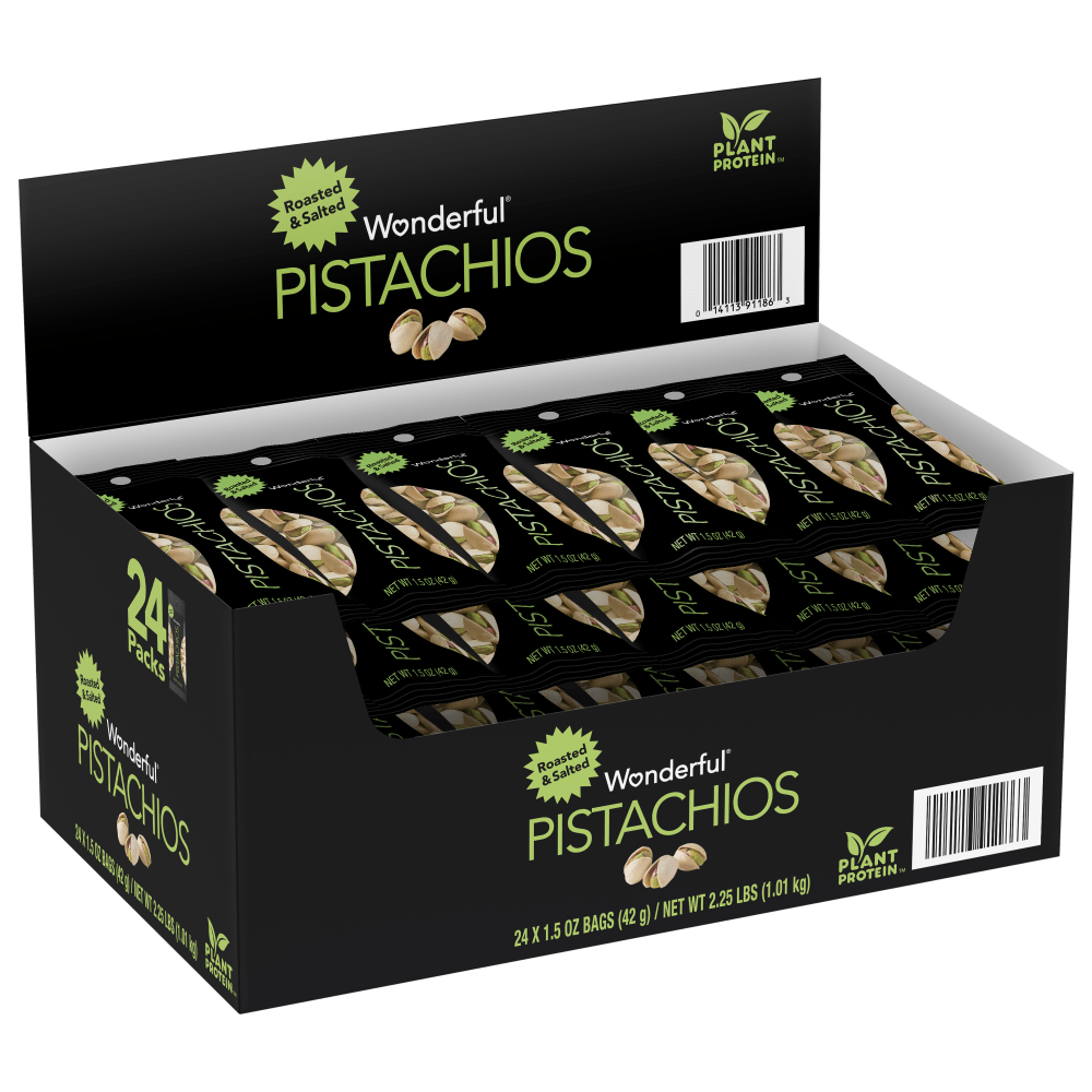 Wonderful Roasted And Salted Pistachios, 1.5 Oz, Pack Of 24 Bags