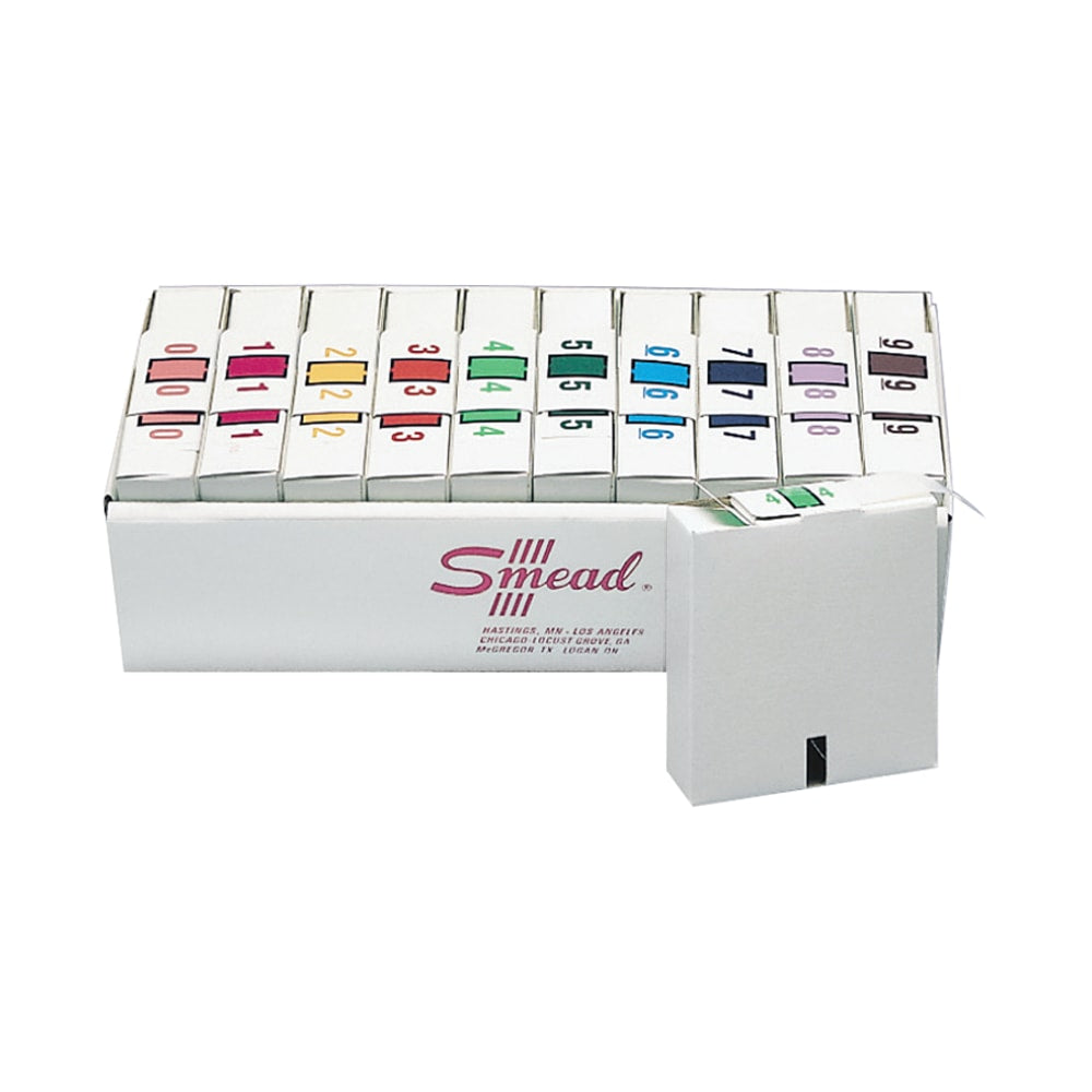 Smead BCCR And BCCRN Bar Style Permanent Color-Coding Label Roll, SMD67380, Assorted, 500 Labels Per Roll, Box Of 10 Rolls