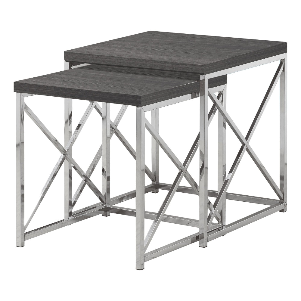 Monarch Specialties Mila Nesting Tables, 21-1/4inH x 19-3/4inW x 19-3/4inD, Gray/Chrome, Set Of 2 Tables