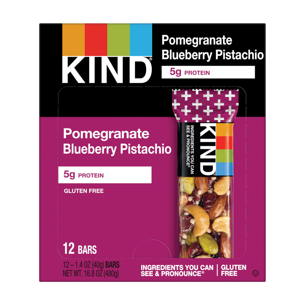 KIND Snack Bars, Pomegranate Blueberry Pistachio, 1.4 Oz, Box Of 12