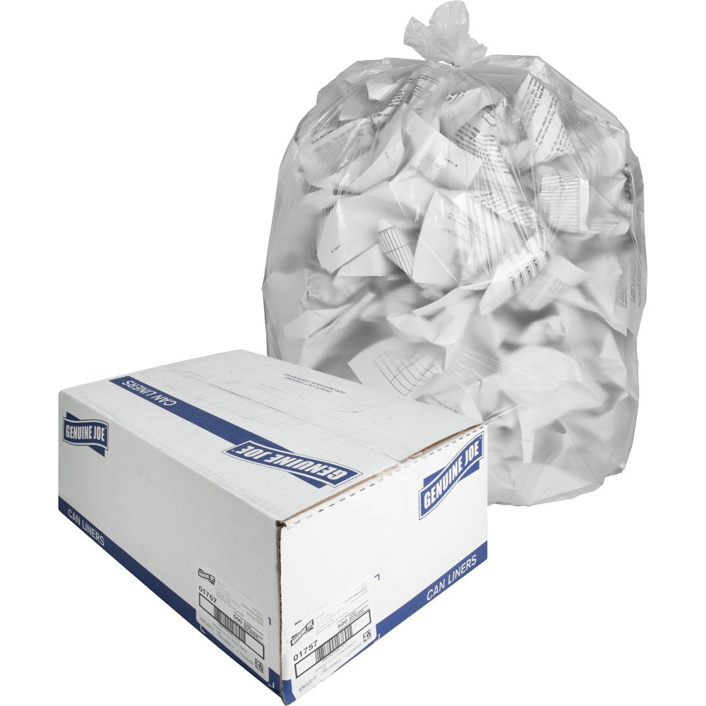 Genuine Joe 0.6 mil Trash Bags, 33 gal, 33inH x 40inW, Clear, 500 Bags