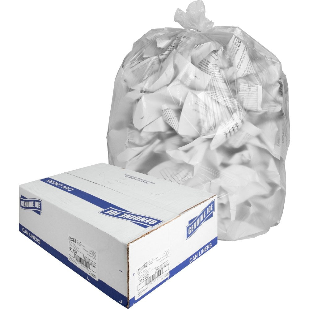 Genuine Joe 0.01 mil Trash Bags, 45 gal, 40inH x 48inW, Clear, 250 Bags