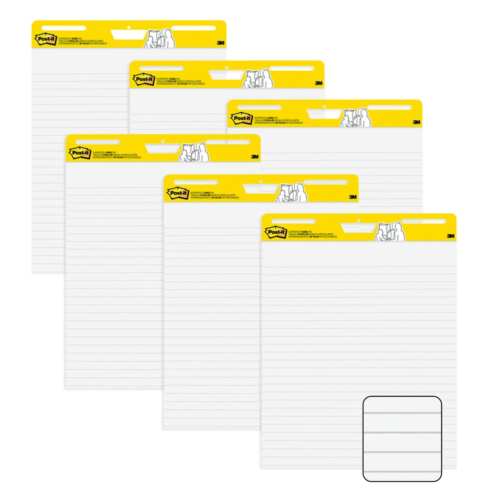 Post-it Easel Pads, 25in x 30in, White Lined, 30 Sheets Per Pad, Pack Of 6 Pads