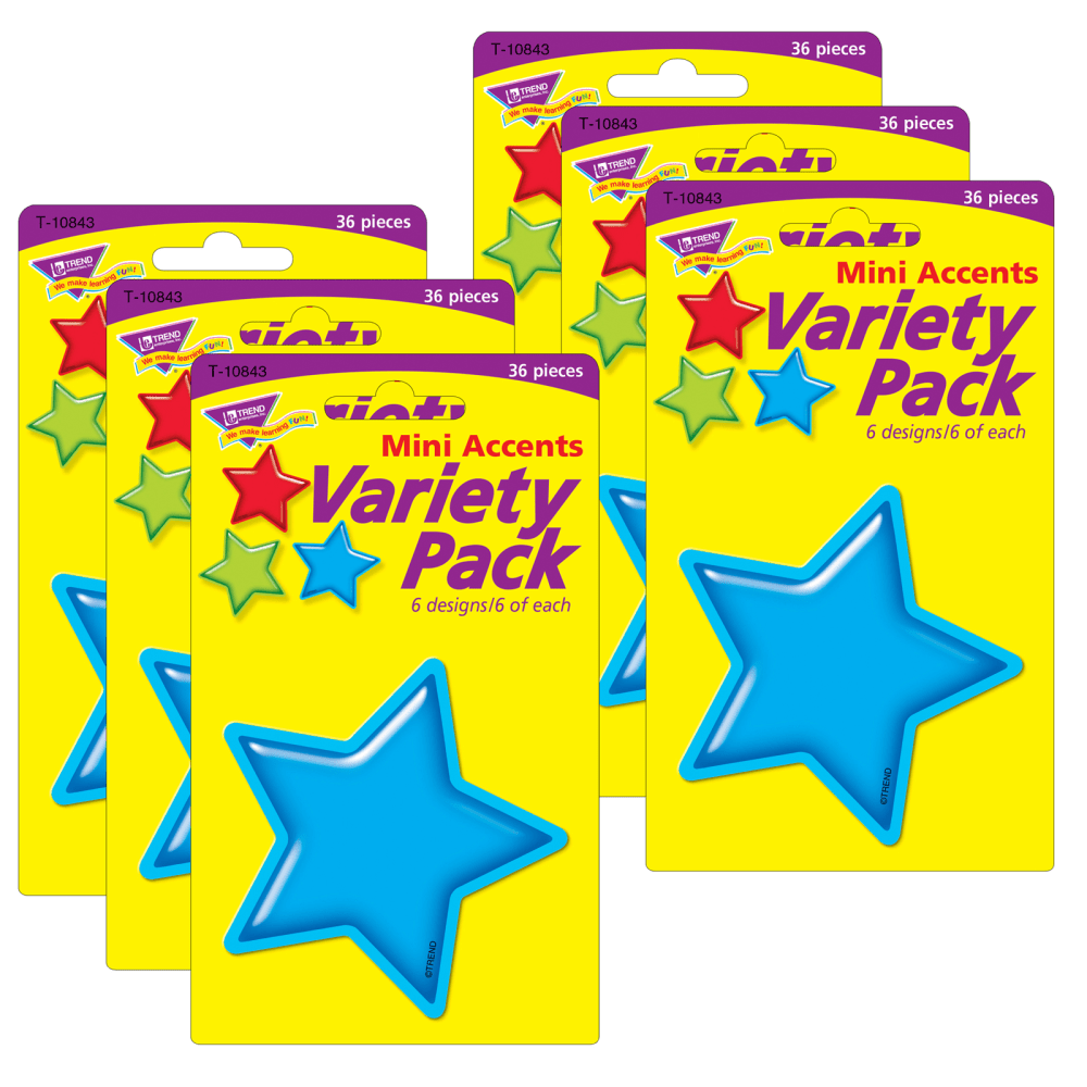 TREND Mini Accents, 3in, Gumdrop Stars, 36 Accents Per Pack, Set Of 6 Packs