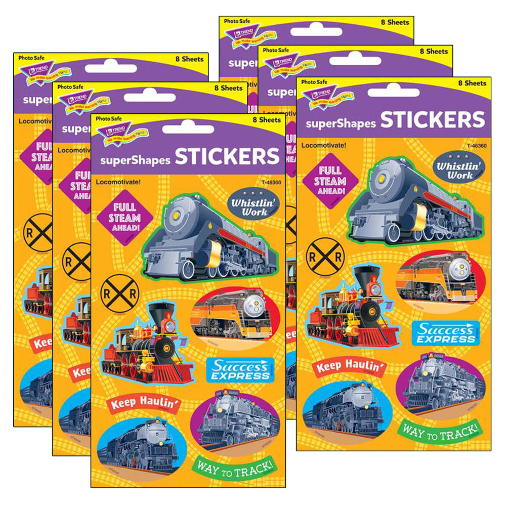 Trend superShapes Stickers, Locomotivate!, 88 Stickers Per Pack, Set Of 6 Packs