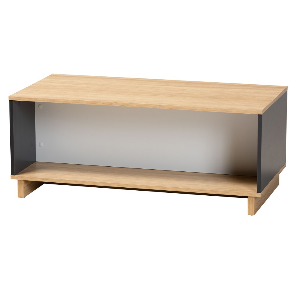 Baxton Studio Modern And Contemporary Storage Coffee Table, 16-1/16inH x 39-7/16inW x 19-3/4inD, Oak Brown/Gray