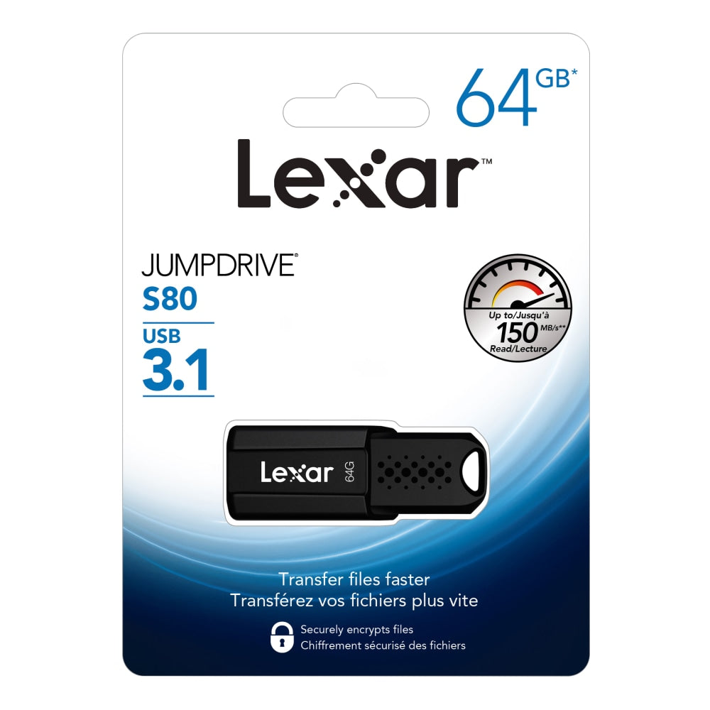 Lexar JumpDrive S80 USB 3.1 Flash Drive, 64GB, Black, LJDS80-64GBNBNU