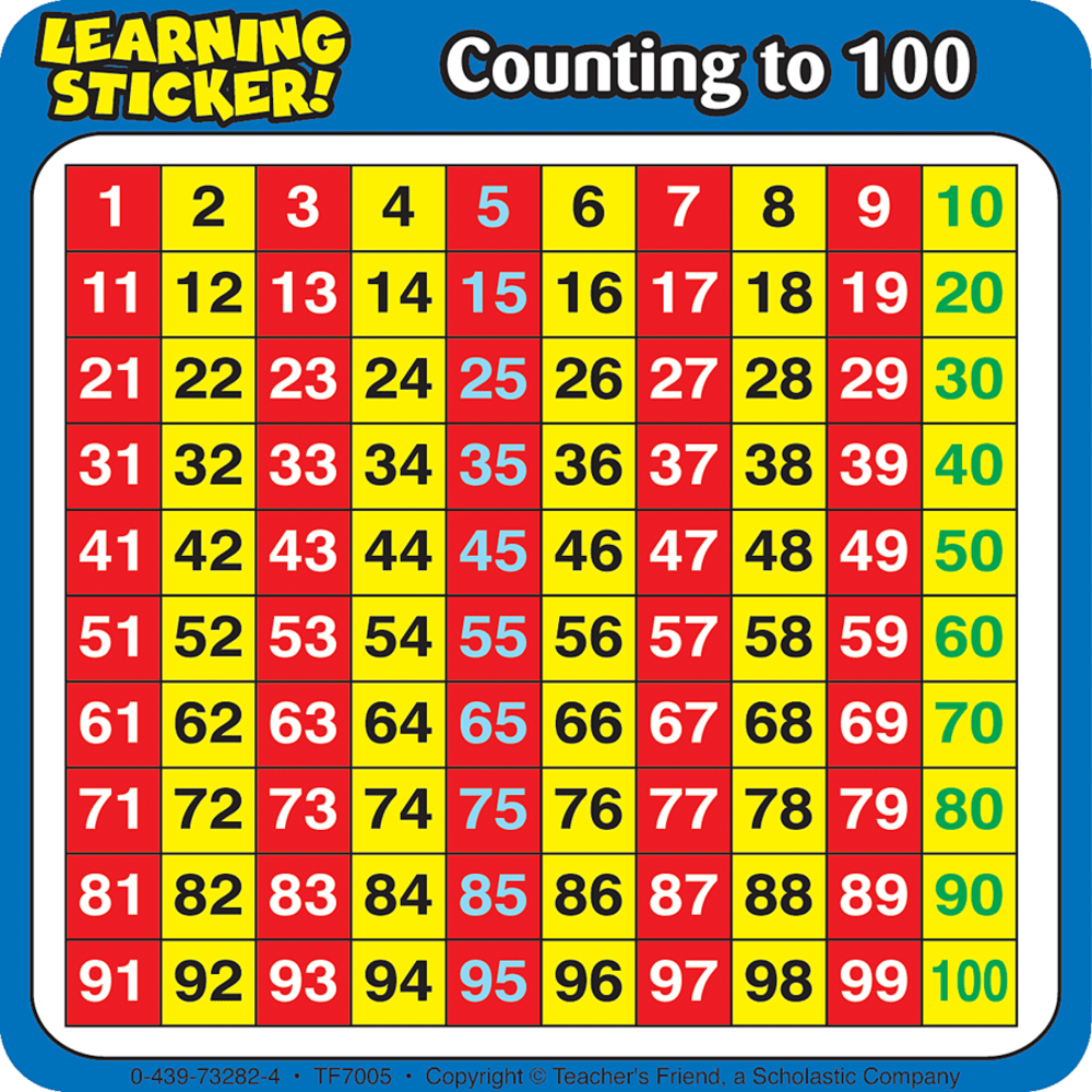 Scholastic Reinforcement Stickers, Counting To 100, 4in x 4in, Pack Of 20