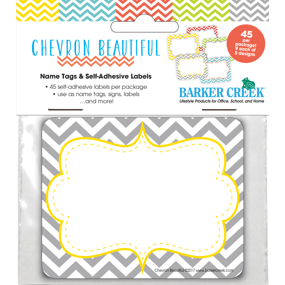 Barker Creek Self-Adhesive Name Badge Labels, 3 1/2in x 2 3/4in, Chevron Beautiful, Pack Of 45