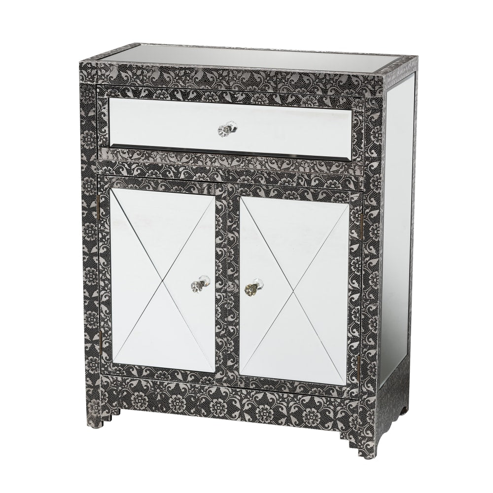 Baxton Studio Wycliff Industrial 1-Drawer Sideboard Buffet Table, 29-15/16inH x 24inW x 11-13/16inD, Dark Gray/Silver