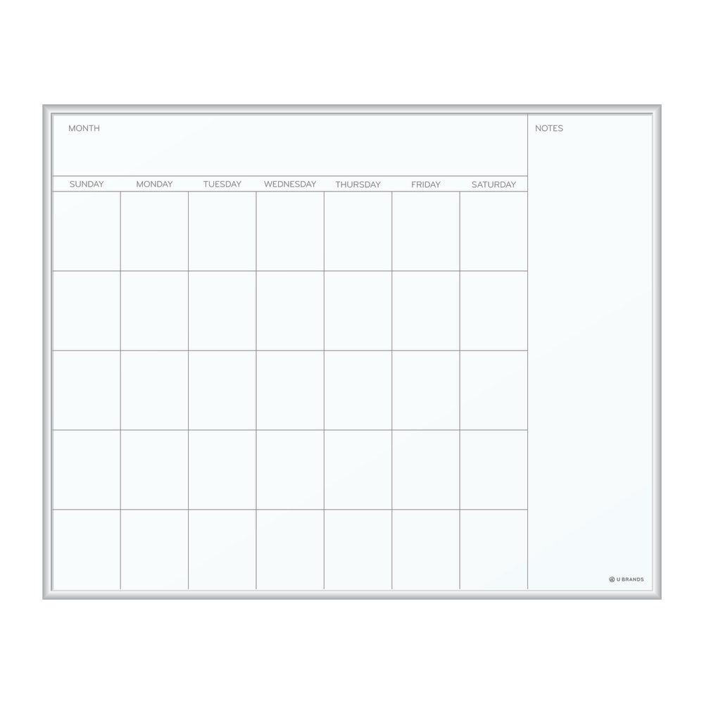 U Brands Magnetic Dry Erase Monthly Calendar Board, 20in X 16in, Silver Aluminum Frame