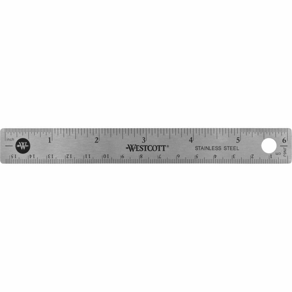Westcott Stainless Steel Rulers, 6in L x 0.8in W, Stainless Steel, Pack Of 12