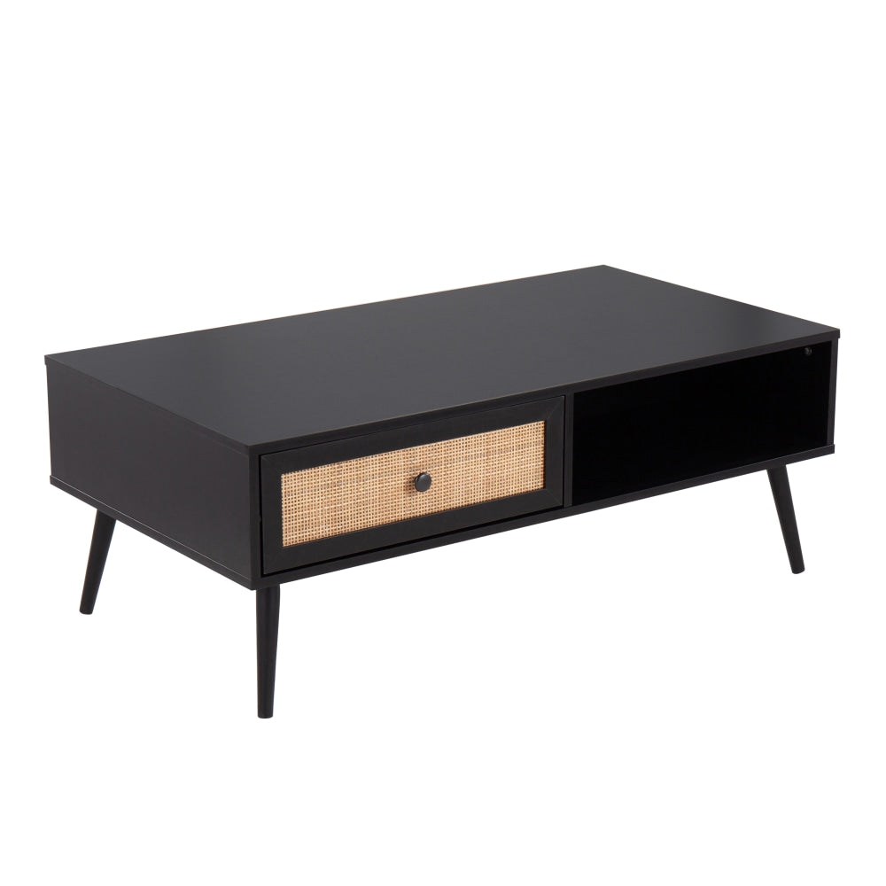 LumiSource Bora Bora Contemporary Coffee Table, 16-1/4inH x 43-1/4inW x 23-1/4inD, Black/Rattan