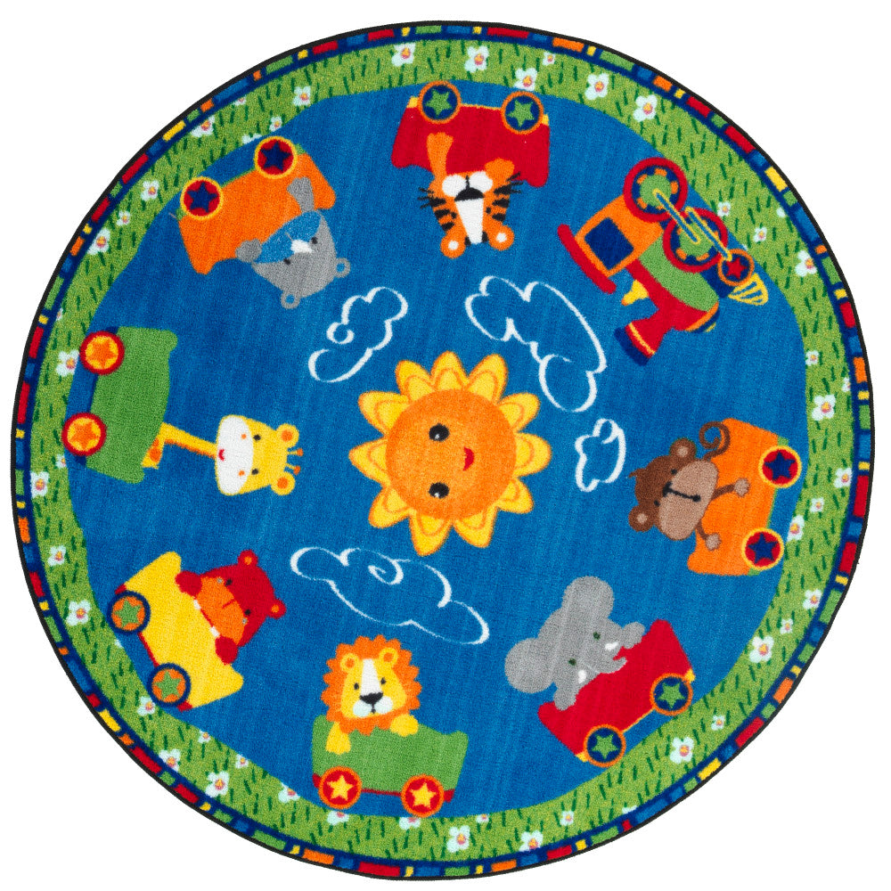 Flagship Carpets Cutie Train Rug, Round, 5ft, Multicolor