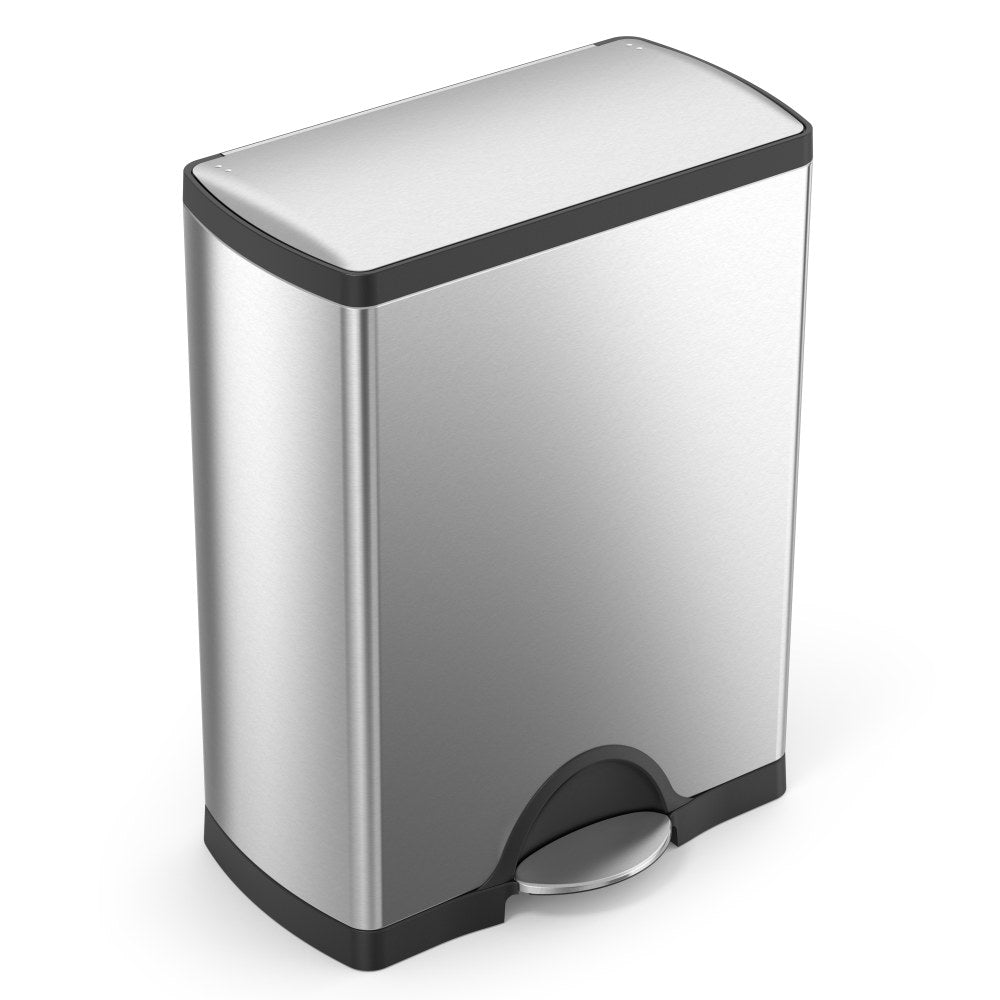 simplehuman Rectangular Metal Step Trash Can, 13 Gallons, 25-3/4inH x 15-12/16inW x 12-12/16, Brushed Stainless Steel