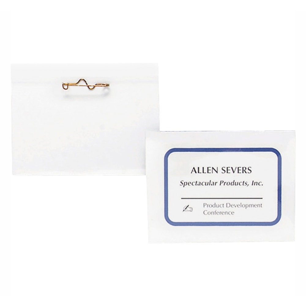 Business Source Pin Style Holder Name Badge Kit - 100 / Box - Clear