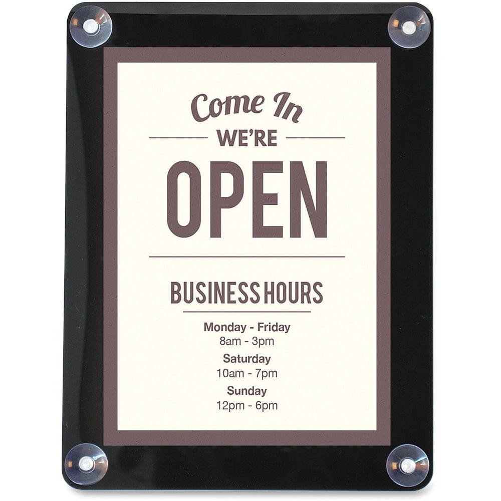 deflecto Double-sided Window Display Sign - 1 Each - Come in, we are open Print/Message - 8.5in Width x 11in Height - Rectangular Shape - UV Resistant, Heat Resistant, Double-sided - Clear