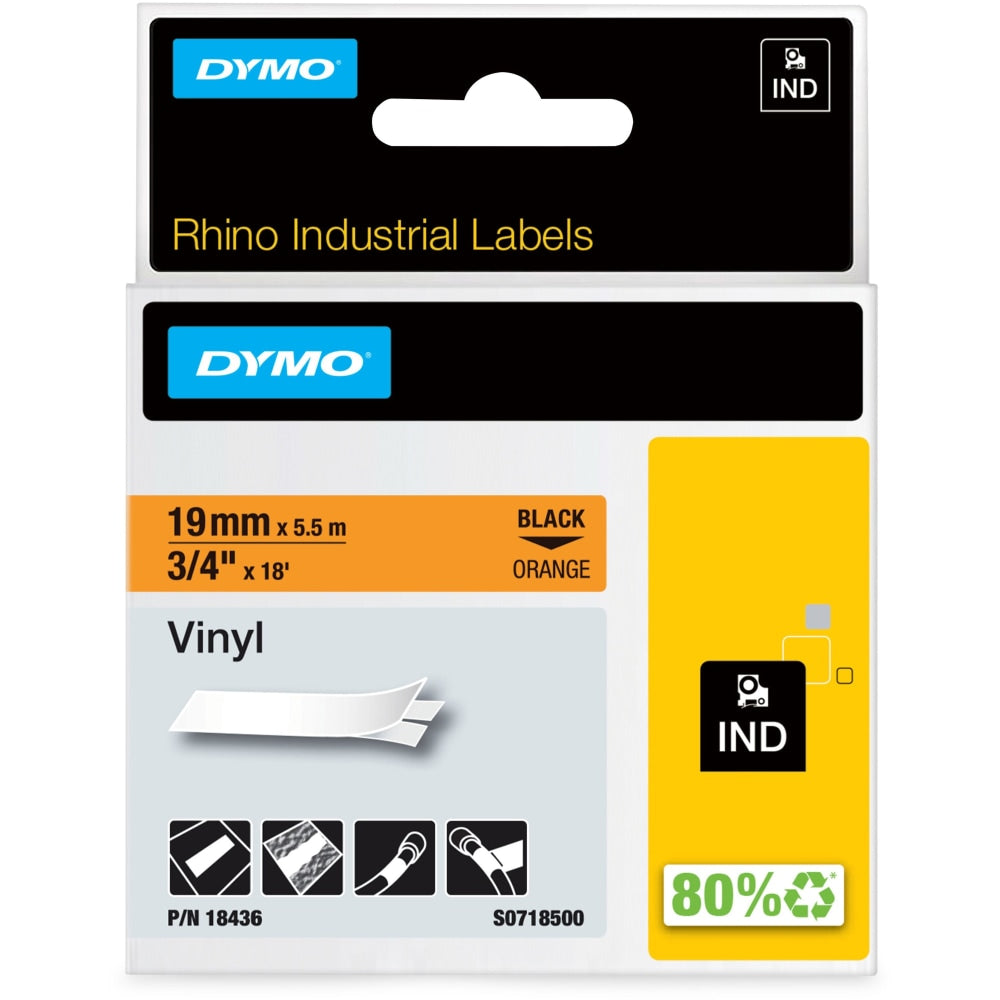 DYMO Colored Industrial Rhino Vinyl Labels, 3/4inW x 18L, Black on Orange