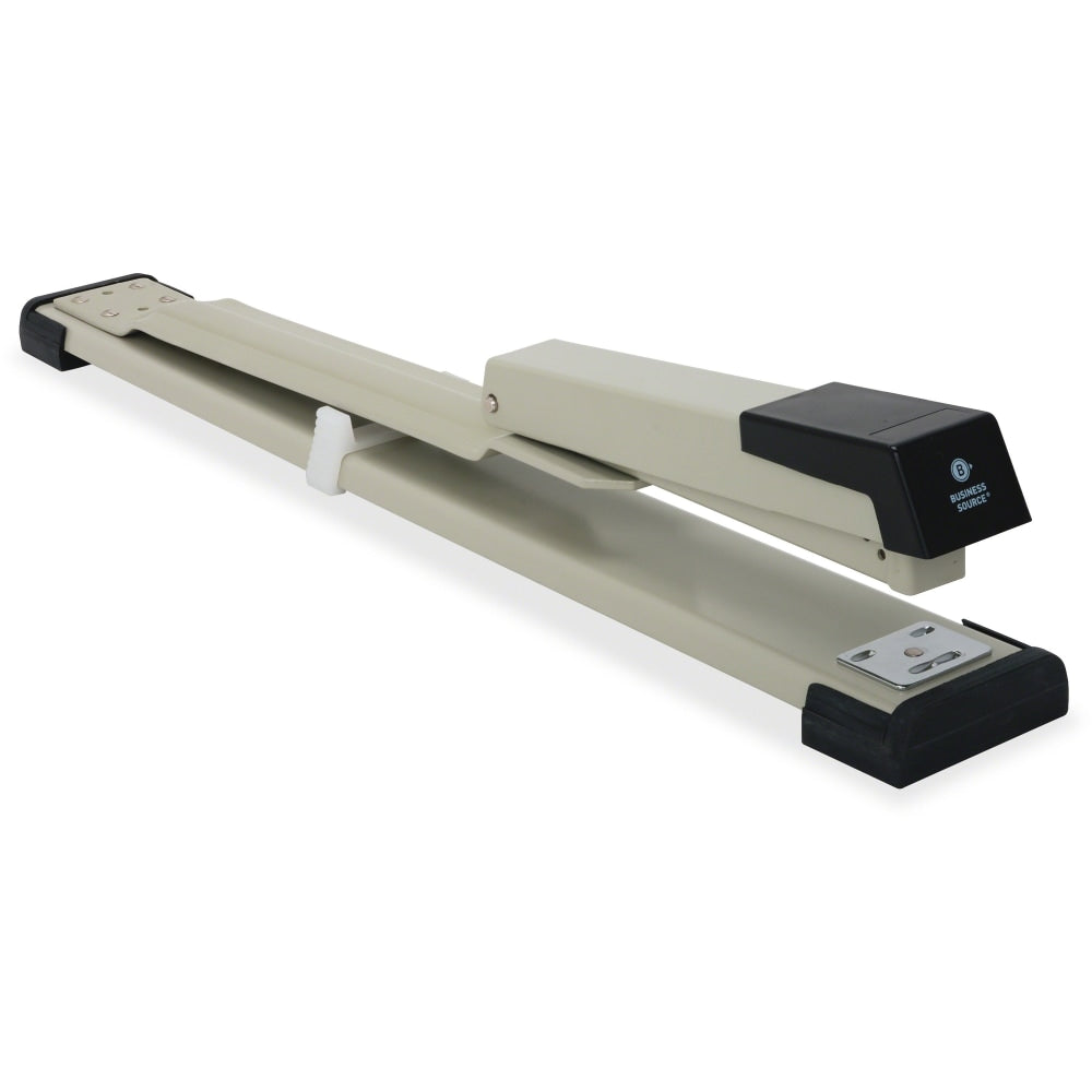 Business Source Long Reach Stapler - 20 of 20lb Paper Sheets Capacity - 210 Staple Capacity - Full Strip - 1/4in Staple Size - 1 Each - Putty, Gray, Black