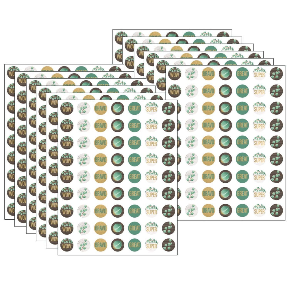 Teacher Created Resources Mini Stickers, Eucalyptus, 378 Stickers Per Pack, Set Of 12 Packs