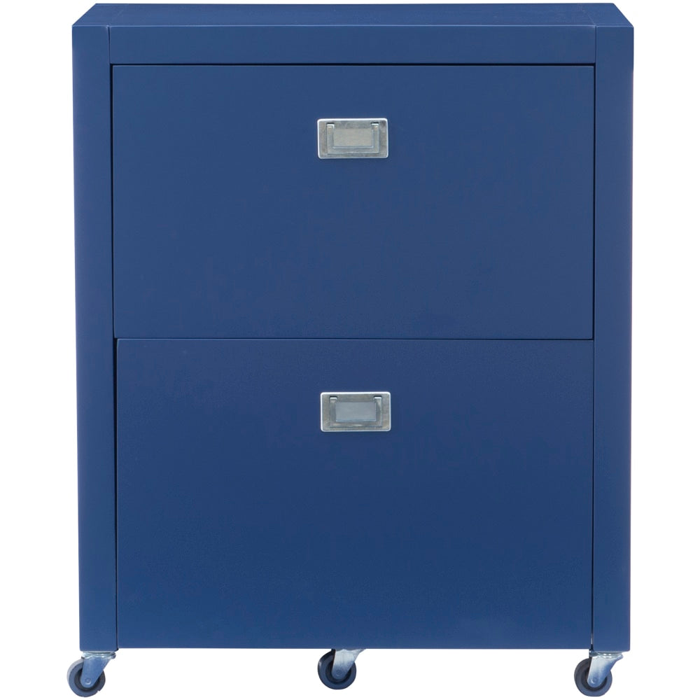 Linon Ari 22inW x 17inD Lateral 2-Drawer Mobile Home Office File Cabinet, Navy/Silver
