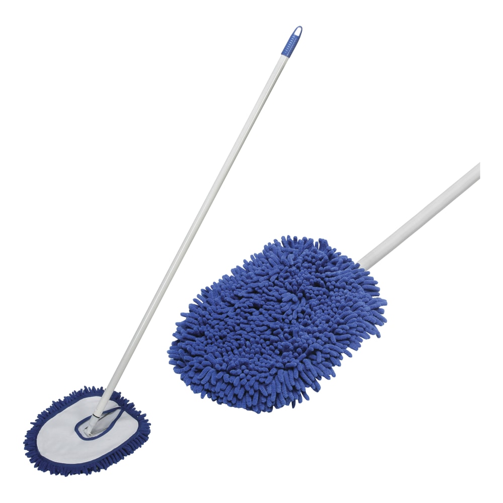 SKILCRAFT Microfiber Dust Mop with Handle - MicroFiber Head - 48in - Scratch Resistant - 6 / Box - White, Blue