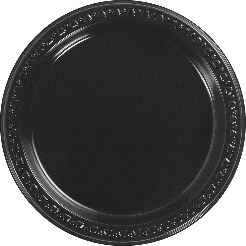 Huhtamaki Round Heavyweight Plastic Plates, 9in Diameter, Black, Pack Of 125