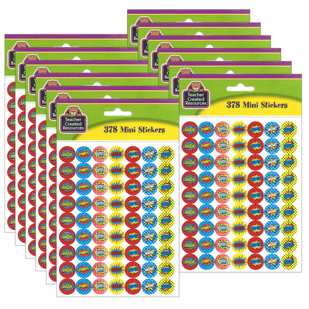 Teacher Created Resources Mini Stickers, Superhero, 378 Stickers Per Pack, Set Of 12 Packs