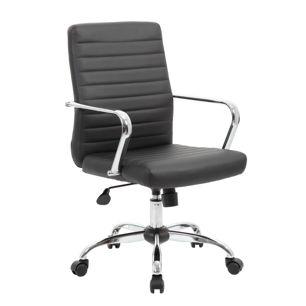 Boss Office Products Retro Caressoft Vinyl Mid-Back Task Chair, Black/Chrome
