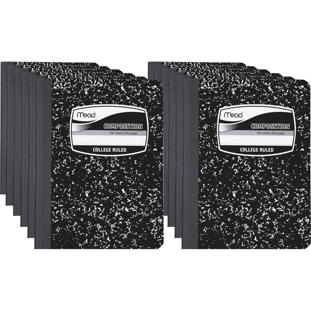 Mead Composition Books, 7.5in x 9.75in, College Ruled, 100 Sheets, Black Marble, Pack Of 12