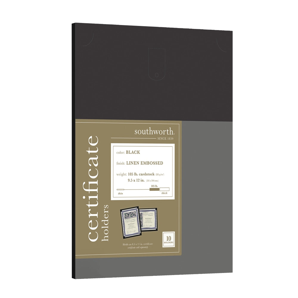 Southworth Certificate Holders, 9 1/2in x 12in, Black, Pack Of 10