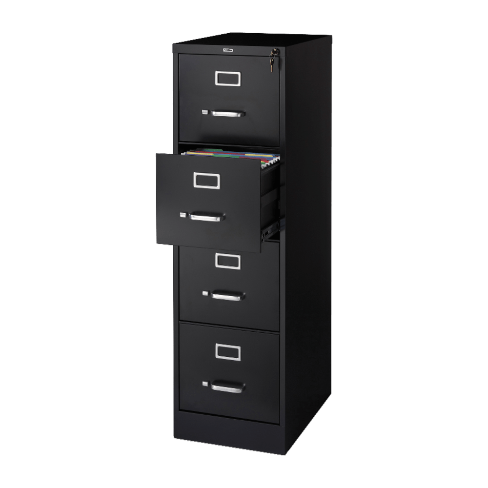 Lorell Fortress 22inD Vertical 4-Drawer Letter-Size File Cabinet, Black