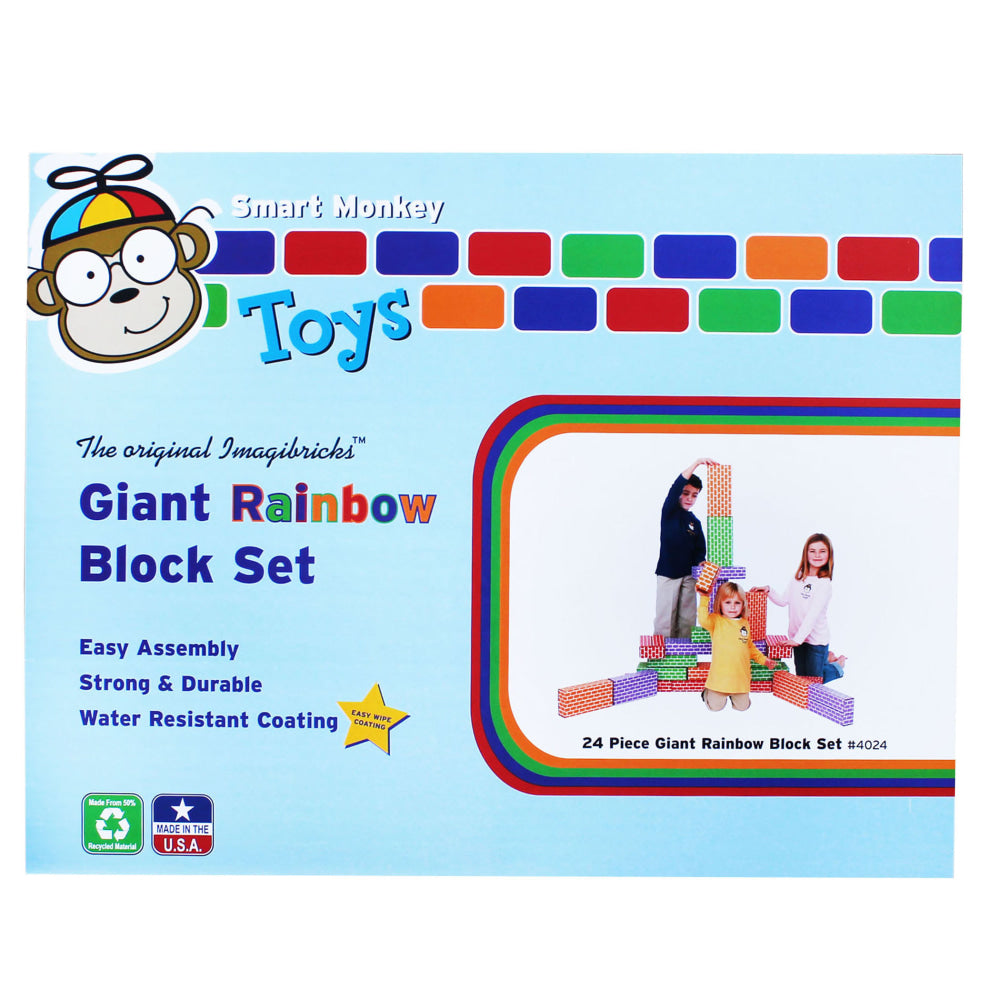 Smart Monkey ImagiBRICKS Giant Rainbow Building Blocks, 12inH x 6inW x 3inD, Assorted Colors, Grades Pre-K - 3, Pack Of 24