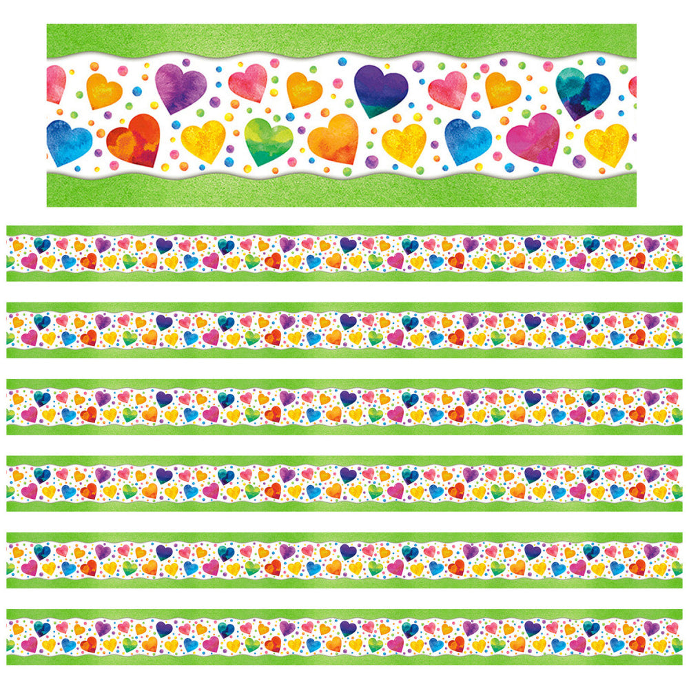 North Star Teacher Resources All Around The Board Trimmers, Watercolor Hearts, 43' Per Pack, Set Of 6 Packs