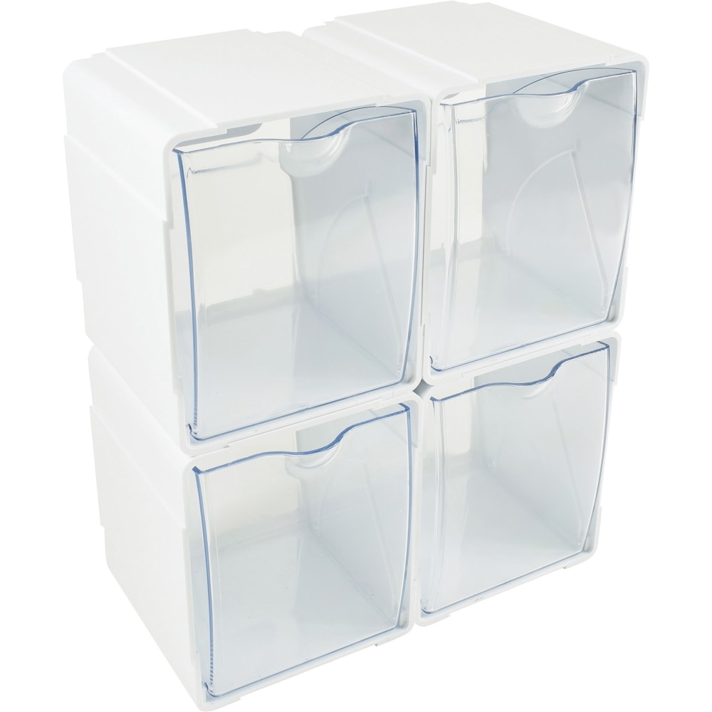 Deflecto Interlocking Tilt Bins, Medium Size, Clear/White, Pack Of 4
