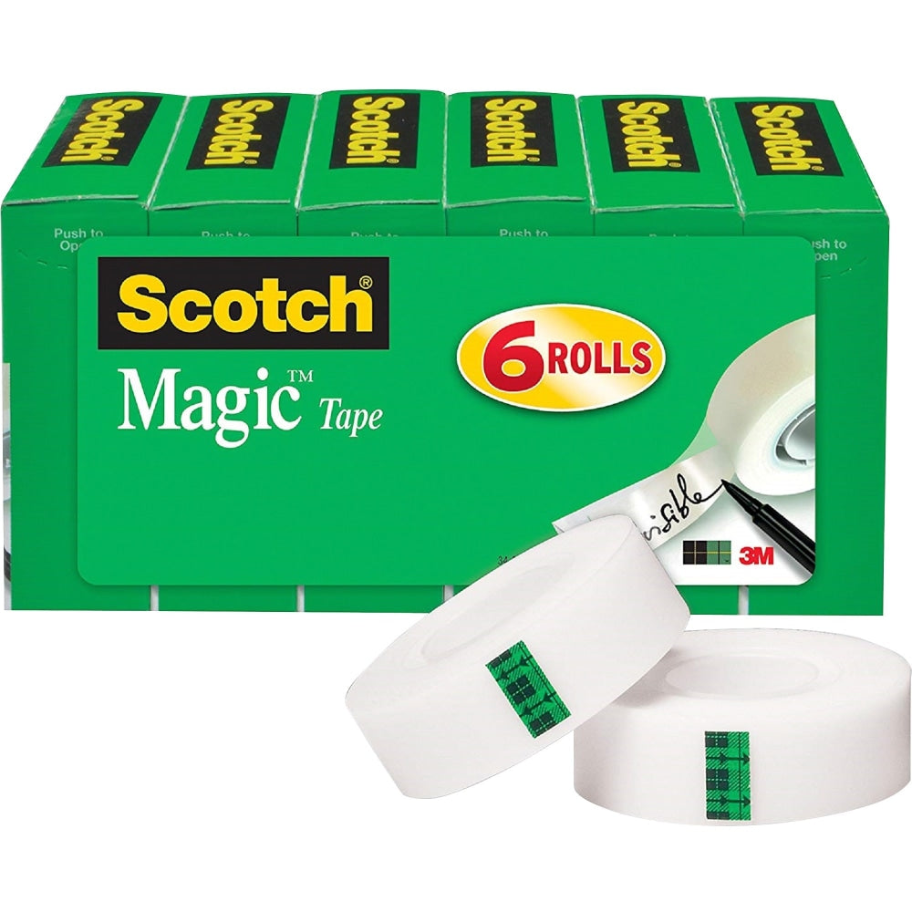 Scotch Magic Tape, 0.75in x 83.34ft, Transparent, Pack Of 6 Rolls