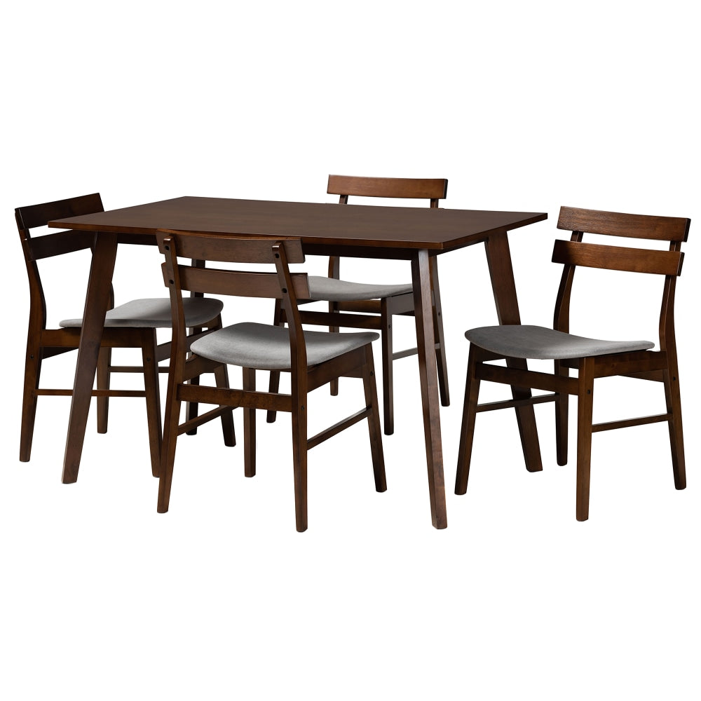 Baxton Studio Eleri Dining Set, 29-1/2inH x 47-1/4inW x 29-1/2inD, Light Gray/Walnut Brown