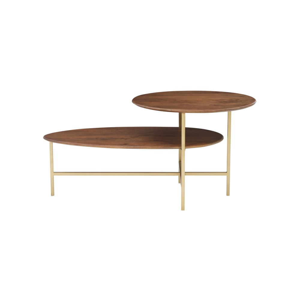 Powell Darby 2-Tier Coffee Table, 18inH x 38inW x 22inD, Gold/Walnut