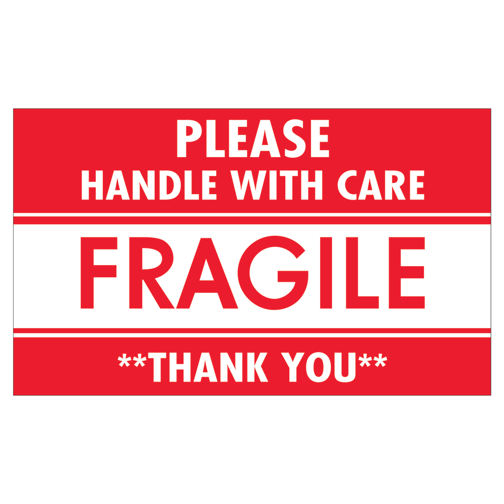 Tape Logic Preprinted Shipping Labels, SCL536, "Please Handle With Care Fragile Thank You," 3in x 5in, Red/White, Pack Of 500