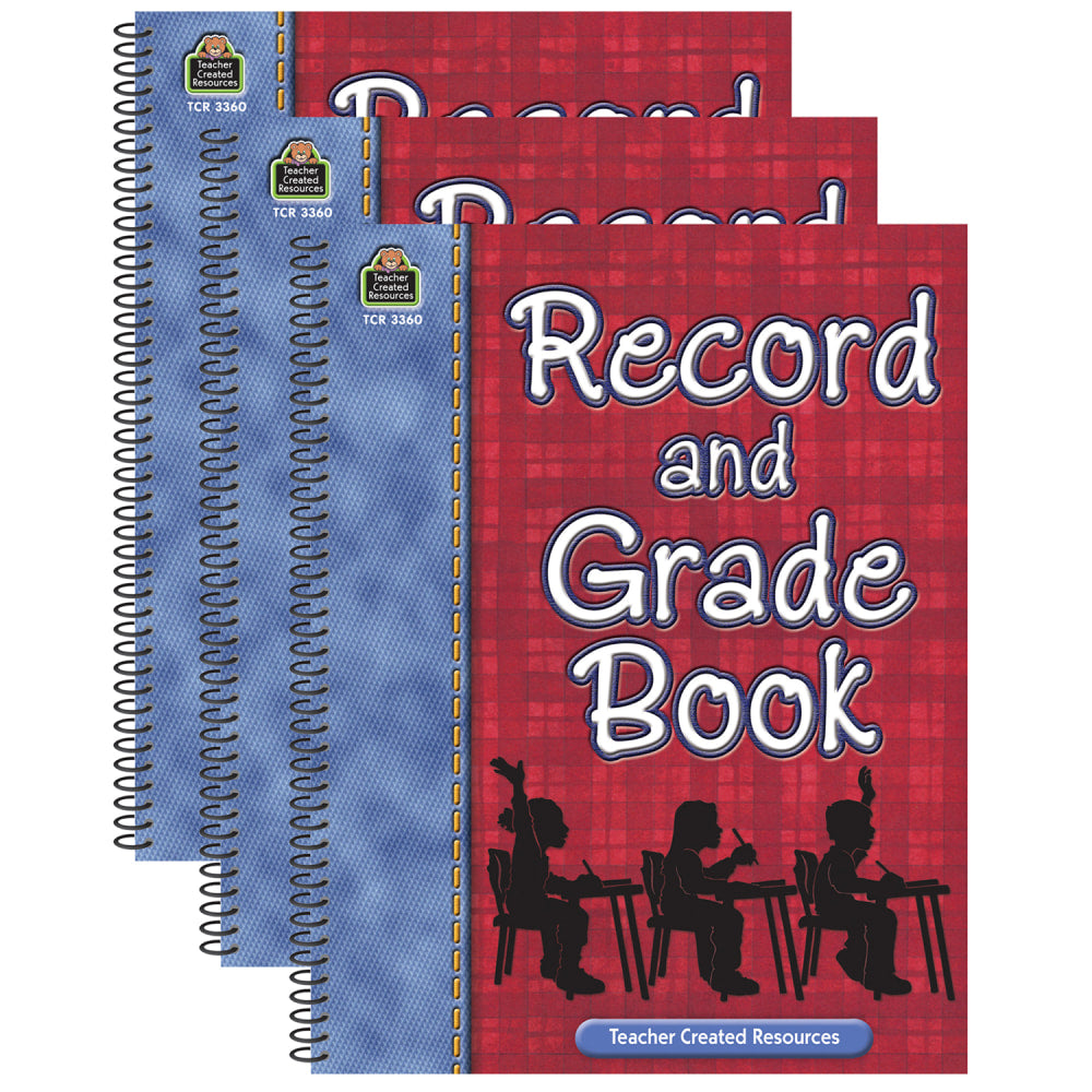 Teacher Created Resources Record And Grade Books, Plaid, Pack Of 3 Books