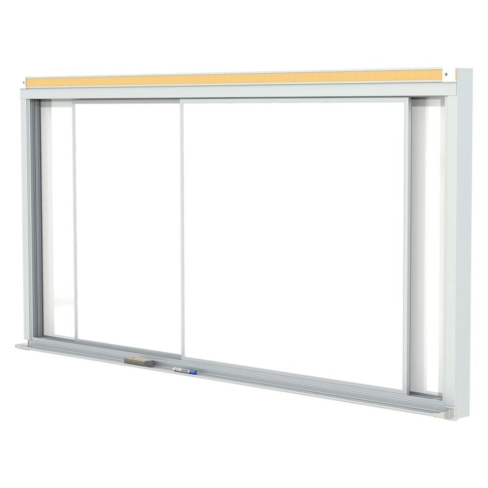 Ghent Horizontal Sliding Panel Magnetic Dry-Erase Whiteboard, Porcelain, 48in x 120in, White, Satin Aluminum Frame