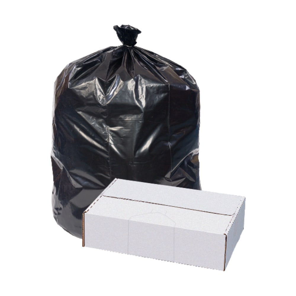 Pitt Plastics Eco•Strong 1.5-mil Can Liners, 56 Gallons, 44in x 55in, Black, 10 Bags Per Roll, Case Of 10 Rolls