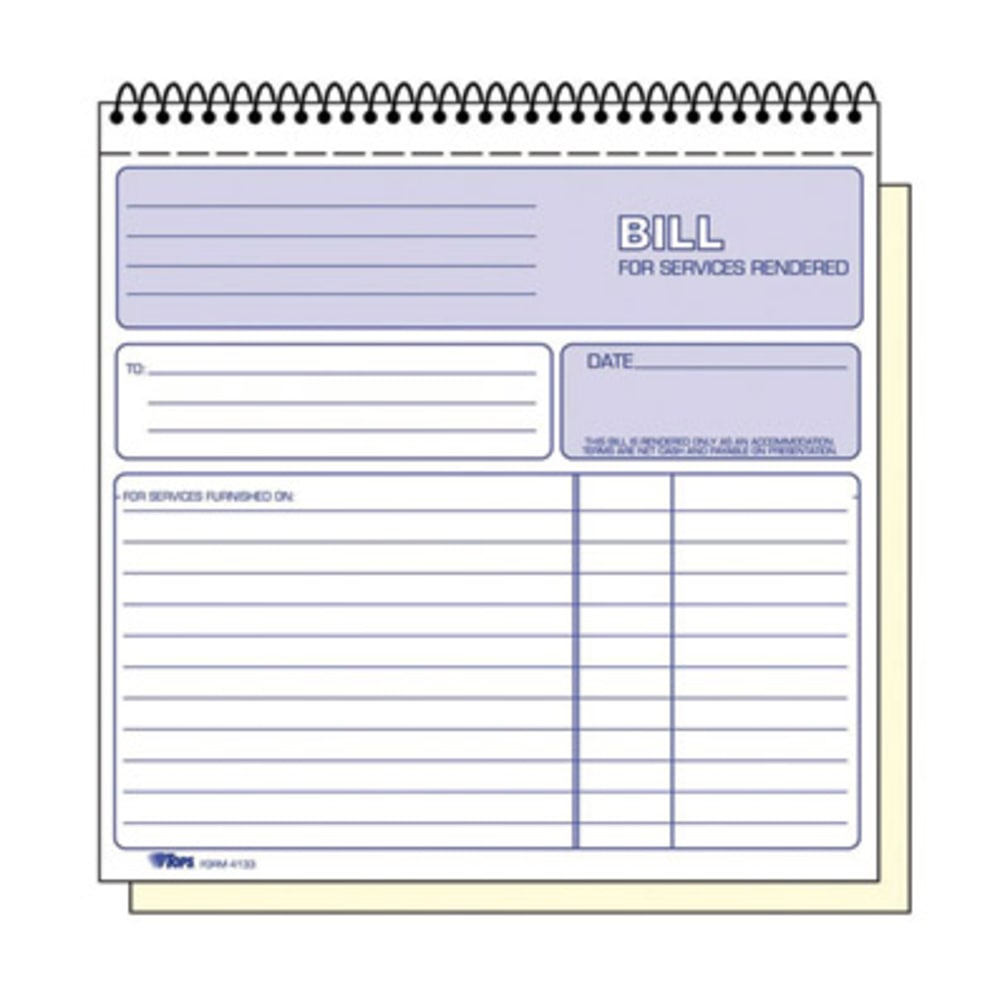 TOPS 2-part Carbonless Wirebound Invoice Book - Wire Bound - 2 Part - Carbonless Copy - 7 3/4in x 8 1/2in Sheet Size - Assorted Sheet(s) - 1 Each