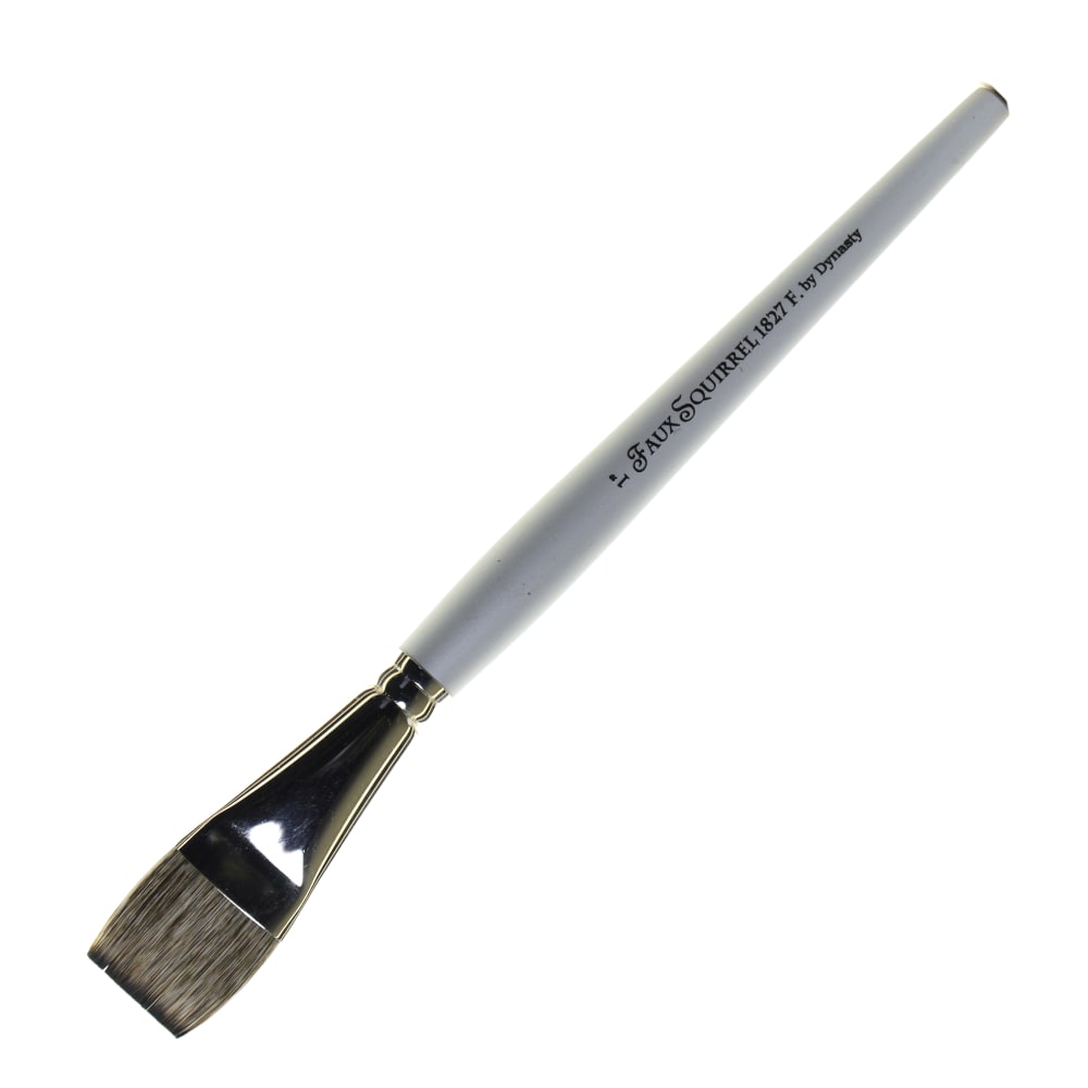 Dynasty Faux Squirrel Paint Brush, 1in, Flat Bristle, Squirrel Hair, Silver
